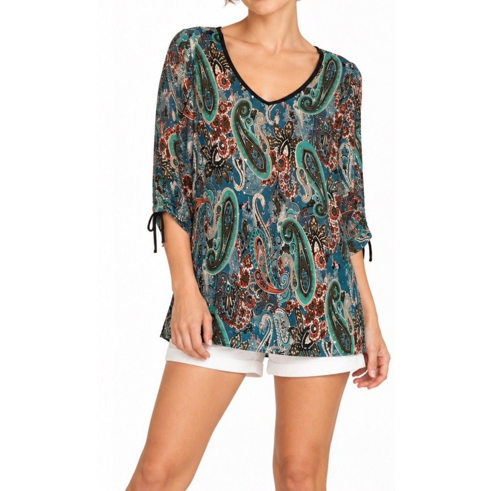 Rue Juju NWT Swing Blouse Blue 3/4 Sleeve Paisley Size XXL
